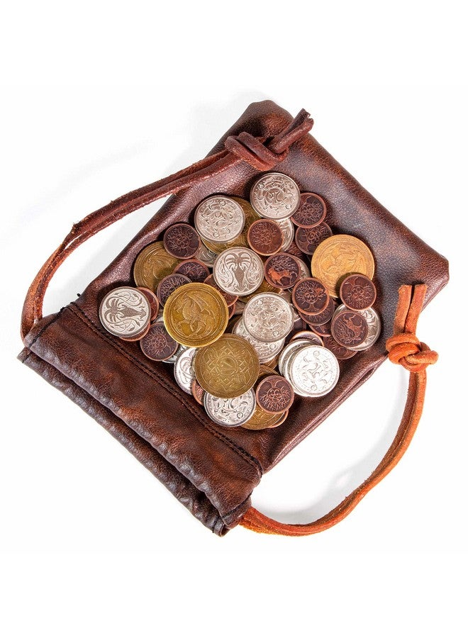 Stratagem The Dragon's Hoard: 60 Real Metal Fantasy Coins with Leather Pouch | Board Game Accessory for Tabletop RPG Role-Play Strategy Games | Bronze, Silver, and Gold Colored Coins  - Image 1