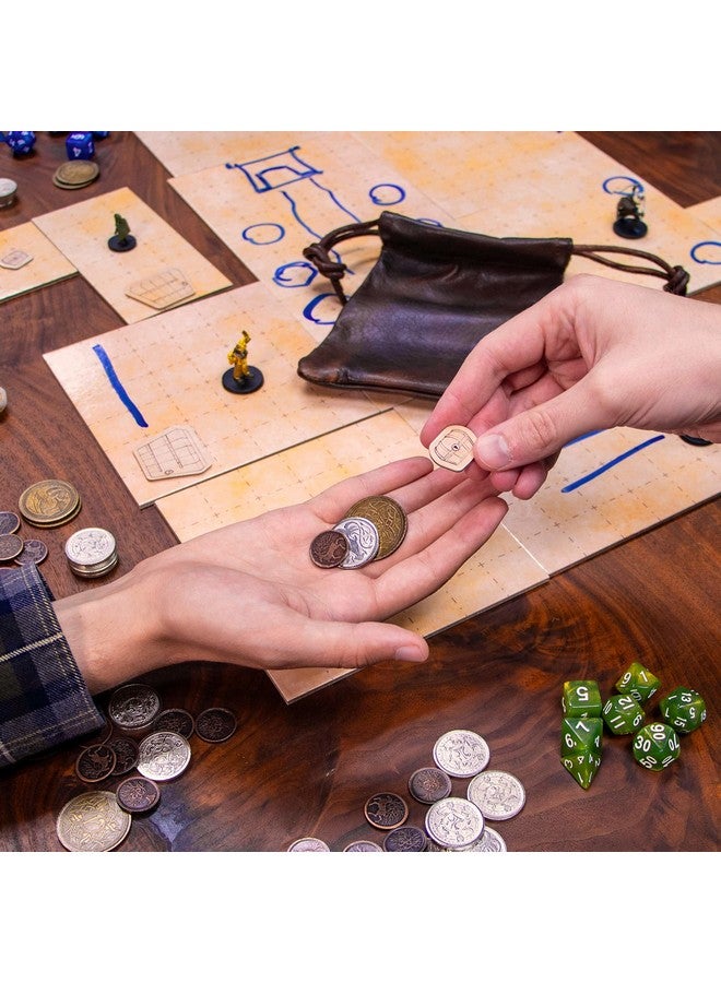 Stratagem The Dragon's Hoard: 60 Real Metal Fantasy Coins with Leather Pouch | Board Game Accessory for Tabletop RPG Role-Play Strategy Games | Bronze, Silver, and Gold Colored Coins  - Image 4