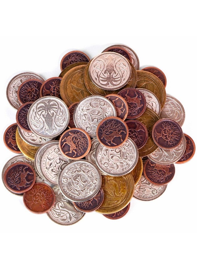 Stratagem The Dragon's Hoard: 60 Real Metal Fantasy Coins with Leather Pouch | Board Game Accessory for Tabletop RPG Role-Play Strategy Games | Bronze, Silver, and Gold Colored Coins  - Image 2