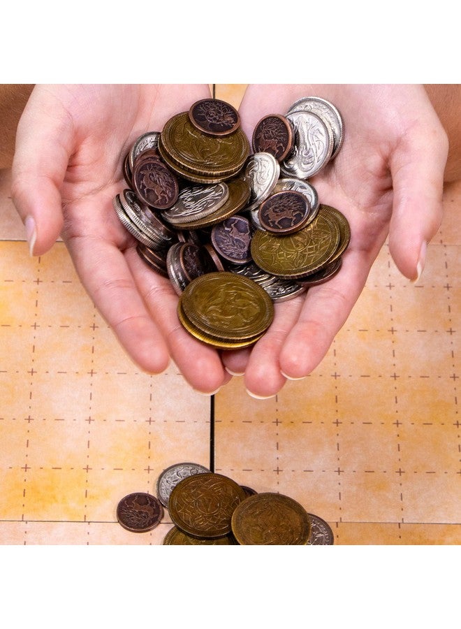 Stratagem The Dragon's Hoard: 60 Real Metal Fantasy Coins with Leather Pouch | Board Game Accessory for Tabletop RPG Role-Play Strategy Games | Bronze, Silver, and Gold Colored Coins  - Image 3