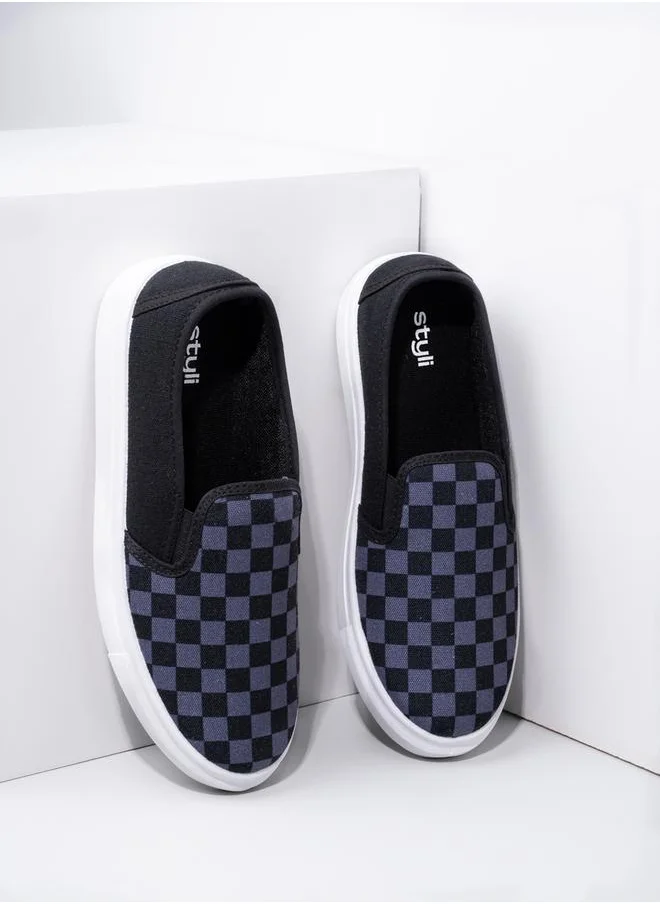 Styli Checkerboard Canvas Slip On Shoes