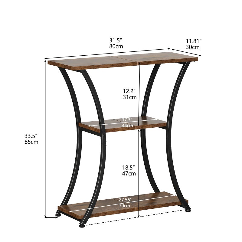 Trironsun Rustic 3-Tier Console Table with Open Shelves Narrow Entryway Table with Curved Metal Frame Slim Sofa Table for Hallway Living Room or Foyer (Rustic Brown) - Image 5