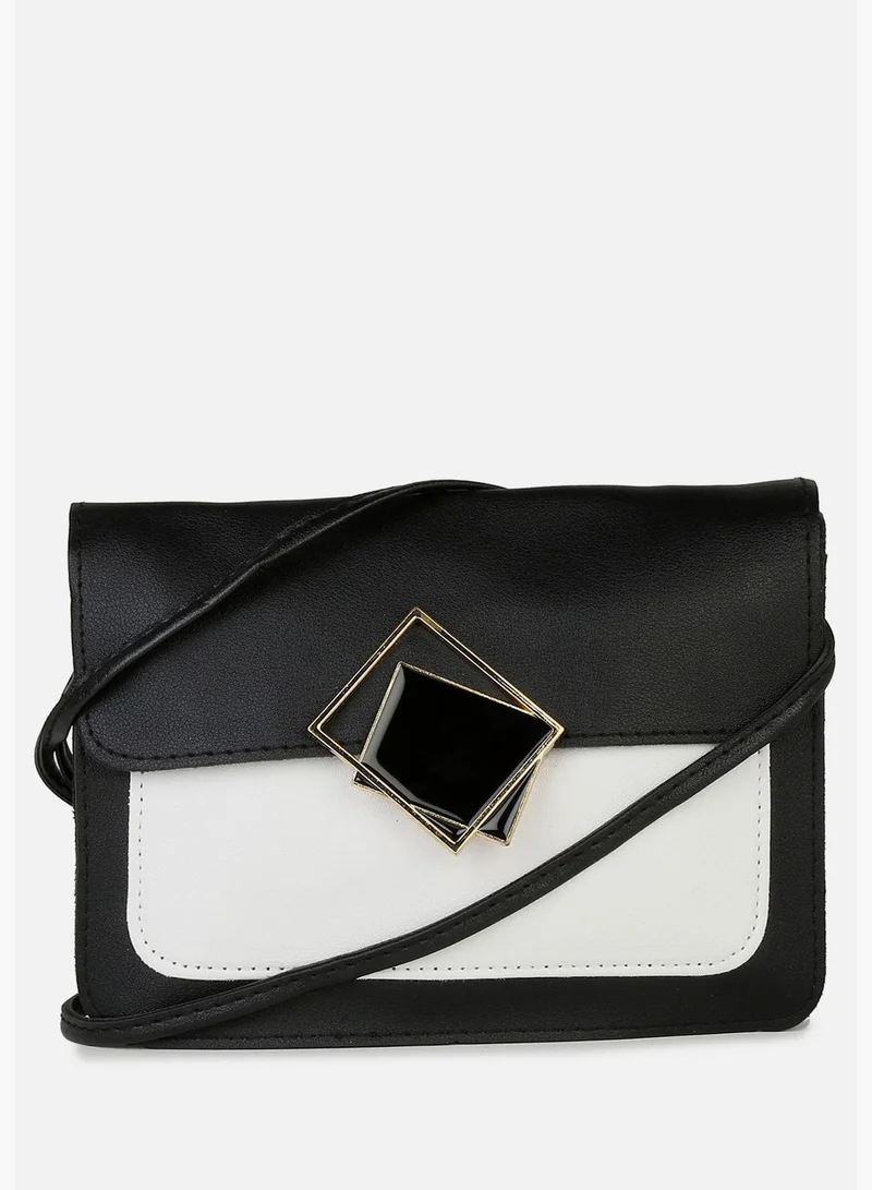 Haute Sauce Colour Block Magnet Lock Clutch Bag with Buckle detail