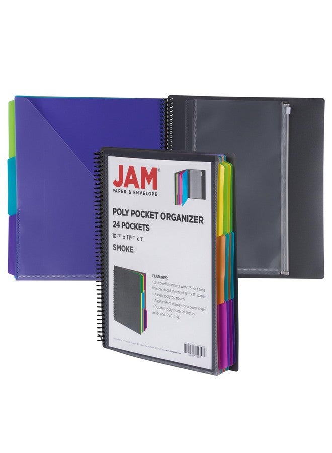 JAM Paper JAM PAPER Plastic Multi Pocket Folder - 24 Pocket Organizer with Zipper Pouch - Smoke Grey with Colorful Tabs - 10 1/2 x 11 1/2 - Sold Individually  - Image 1