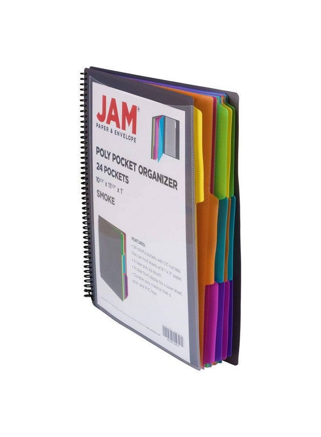 JAM Paper JAM PAPER Plastic Multi Pocket Folder - 24 Pocket Organizer with Zipper Pouch - Smoke Grey with Colorful Tabs - 10 1/2 x 11 1/2 - Sold Individually  - Image 4
