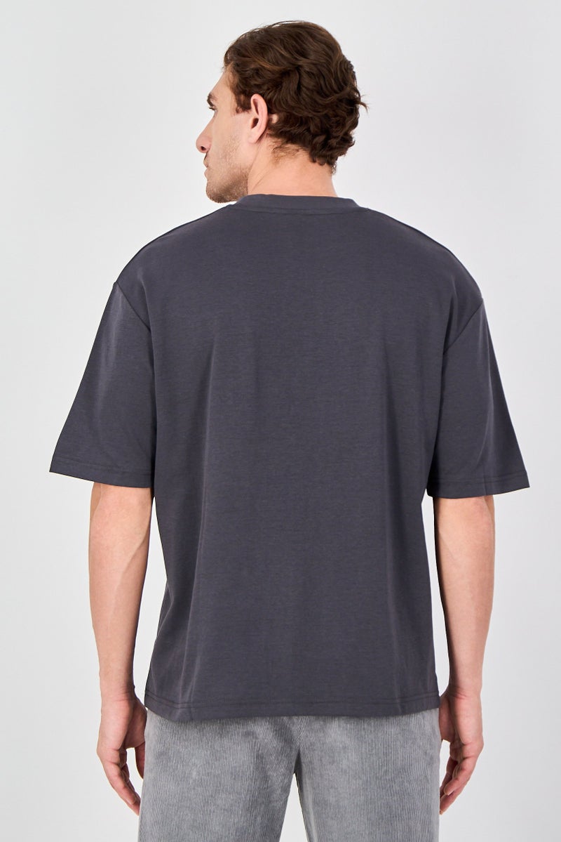 SELECTED Men Crew Neck Short Sleeve Solid T-Shirt, Charcoal - Image 3