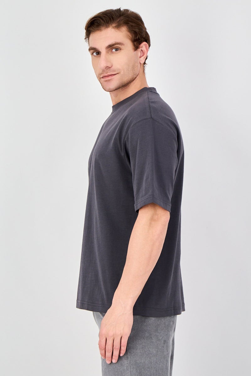 SELECTED Men Crew Neck Short Sleeve Solid T-Shirt, Charcoal - Image 2