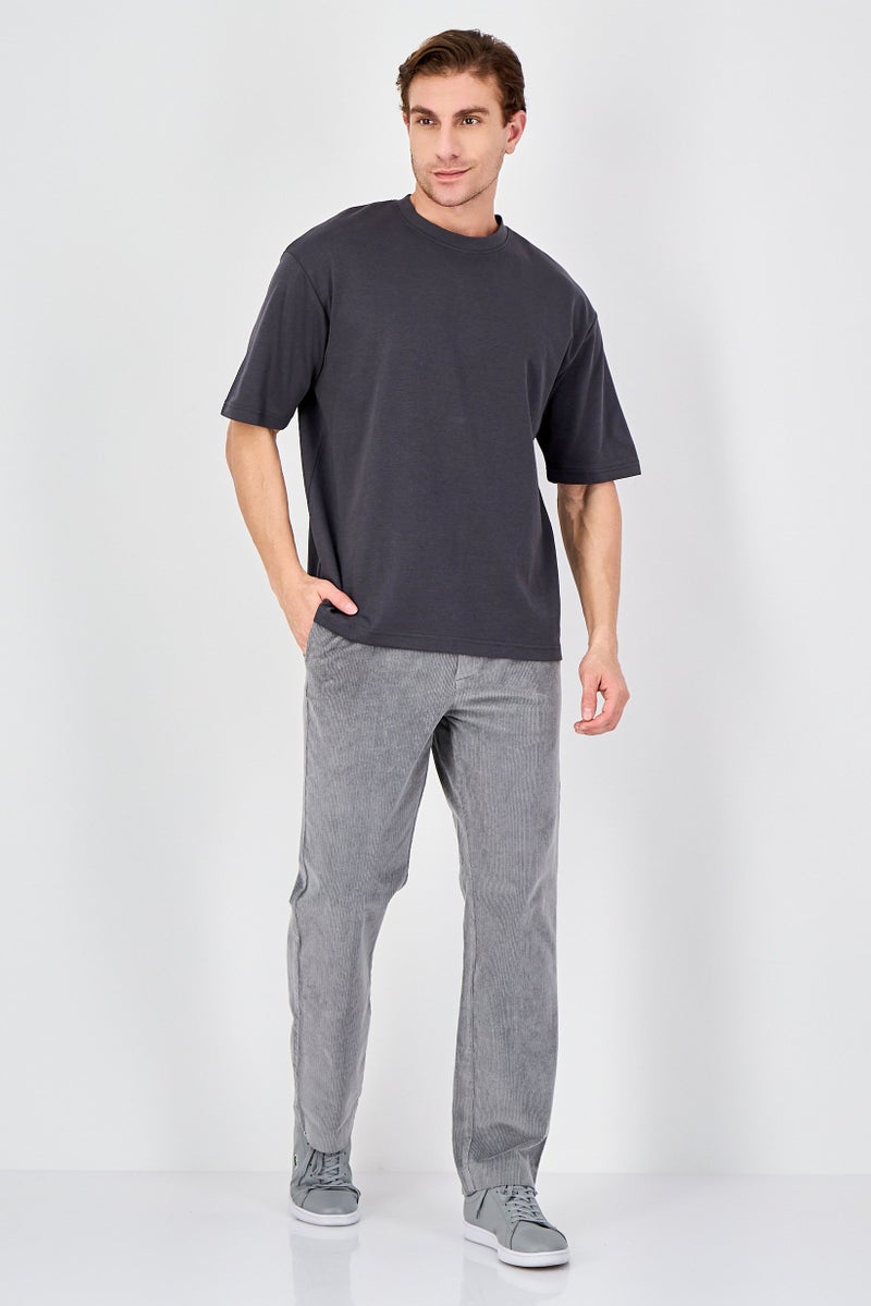 SELECTED Men Crew Neck Short Sleeve Solid T-Shirt, Charcoal - Image 4