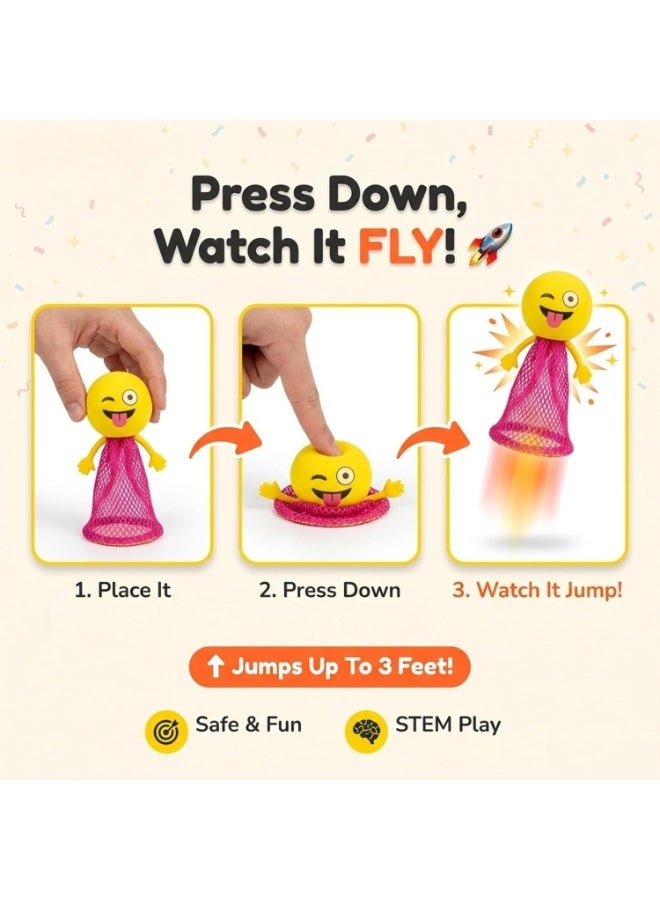 ARGT 24 Pcs Emoji Jump Pop Up Toys – Kids Party Favors, Goodie Bag Fillers, Bouncy Popper Launcher – Non-Toxic Safe STEM Toy for Boys & Girls Age 3+ - Image 4