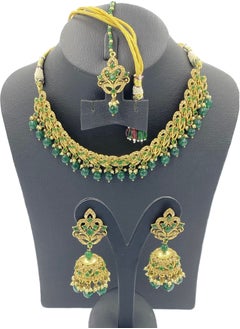 GOHONA GOHONA Royal Bling Bollywood Traditional Indian  Jewelry Necklace With Earrings Set and 1 Tikka in green colour  - Image 2