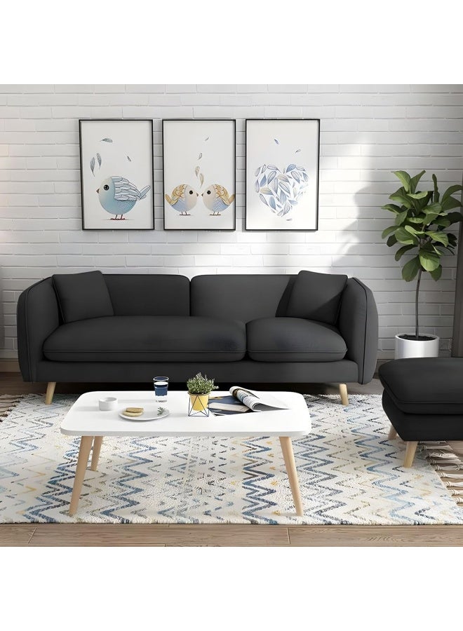 Ripple FURNITURE UAE Homes Contemporary Linen Tuxedo Arm Sofa with Bolster Pillows, Standard Living Room Seating (Black)  - Image 1