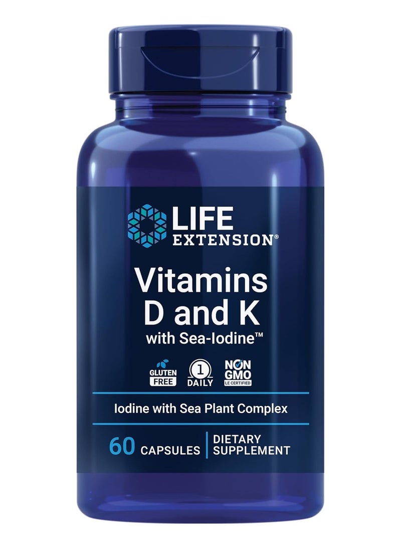 لايف إكستنشن، فيتامينات د و ك مع اليود البحري، 60 كبسولة
