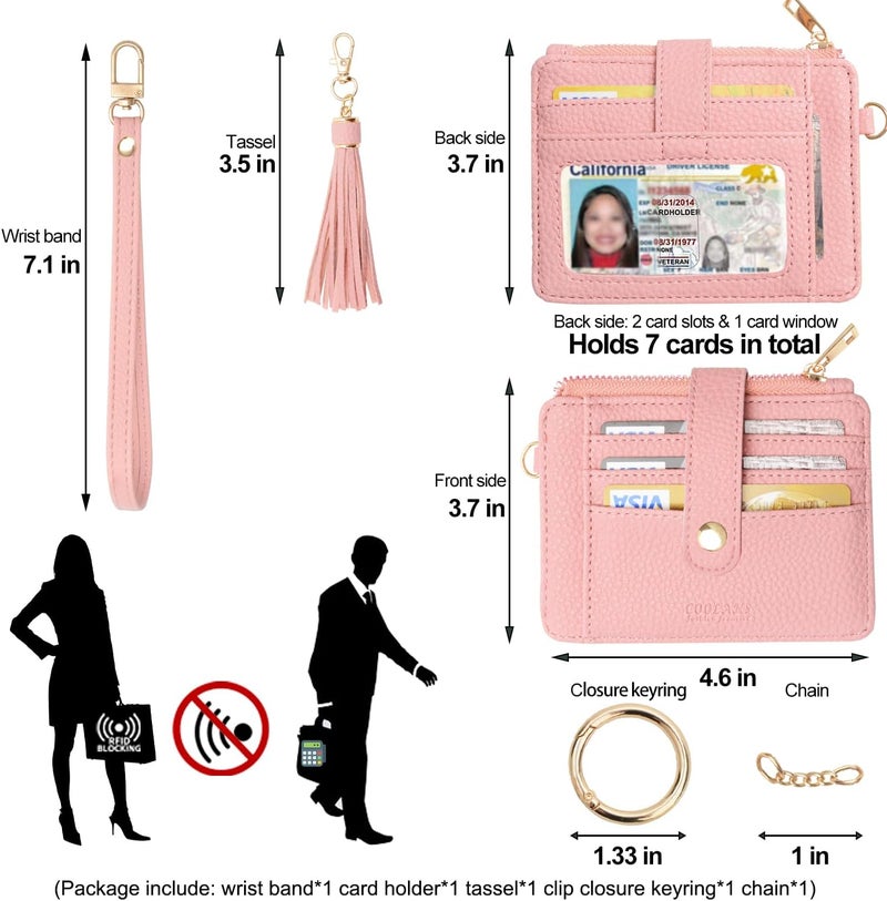 COOLANS Silicone Bracelet Wristlet Wallet Credit Card Holder RFID,ID Window,Key Ring Tassel,Slim Wallet Women Keychain Purse - Image 2