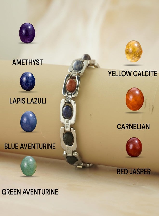 Japam Essential Crystal Energy Bracelet for Men & Women (5 Variants) | 7 Chakra, Pyrite, Dhanlabh, Money Magnet & Triple Protection | Spiritual Healing Beaded Bracelet (7 Chakra) - Image 2