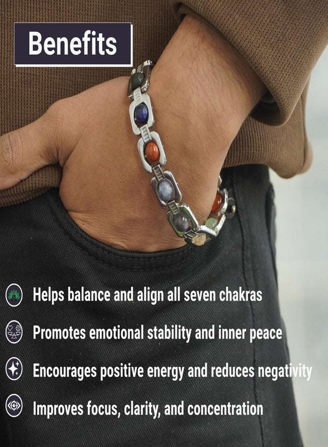 Japam Essential Crystal Energy Bracelet for Men & Women (5 Variants) | 7 Chakra, Pyrite, Dhanlabh, Money Magnet & Triple Protection | Spiritual Healing Beaded Bracelet (7 Chakra) - Image 3