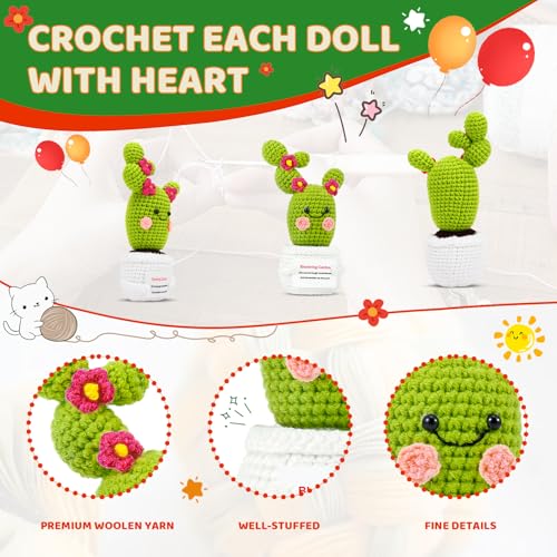PinCute Positive Cactus Plant Get Well Gifts for Women Men Friends Sister :Crochet Blooming Cactus Gifts for Easter Mother's Day Birthday, Cute Funny Dolls with Encouragement Cards Office Home Decor - Image 4
