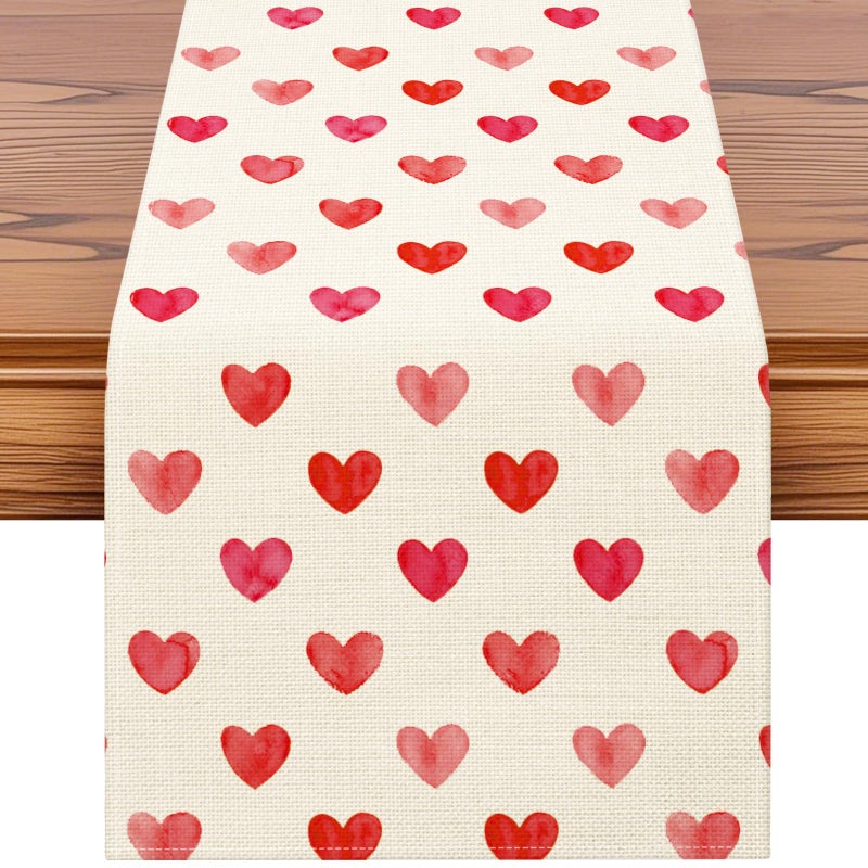 Artscope Love Hearts Valentines Day Table Runner, Wedding Anniversary Holiday Kitchen Dining Table Decoration for Valentine Home Decor 13x72 Inch - Image 1