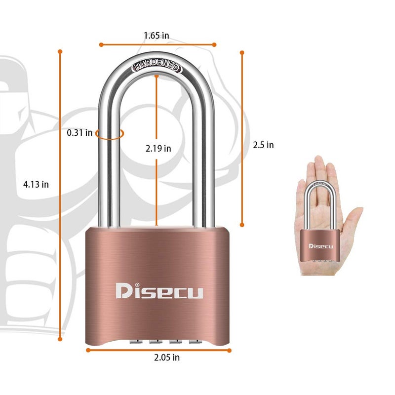 Disecu 4 Digit Heavy Duty Combination Lock 2.5 Inch Long Shackle Outdoor Waterproof Padlock For School Gym Locker  Hasp Storage  Fence  Gate (Brass) - Image 2