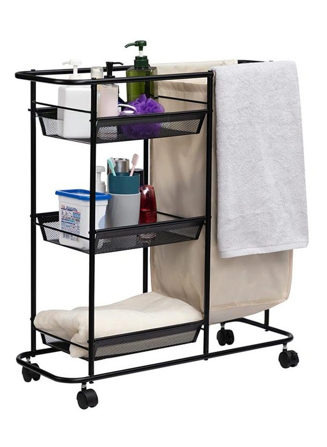 XiuWoo Rolling Laundry Sorter Cart Gray Laundry Basket with Wheels, Movable Bathroom Slim Organizer Laundry Storage Baskets 3-Tier Storage Shelves with 1 Bag for Clothes - Image 1