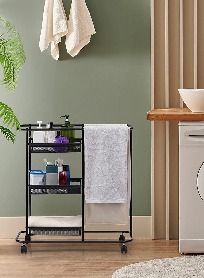 XiuWoo Rolling Laundry Sorter Cart Gray Laundry Basket with Wheels, Movable Bathroom Slim Organizer Laundry Storage Baskets 3-Tier Storage Shelves with 1 Bag for Clothes - Image 2