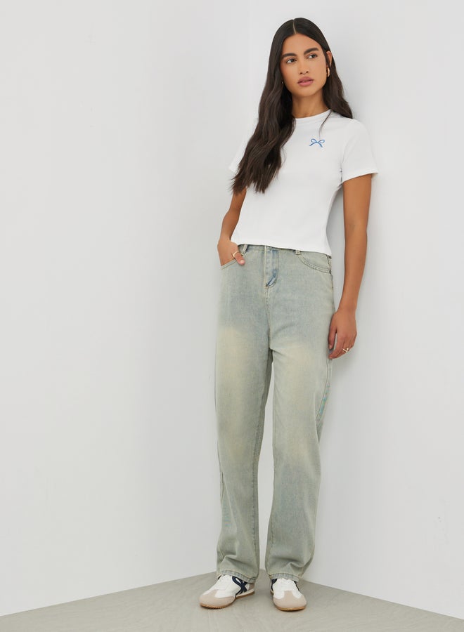 Styli Mid Rise Wide Leg Faded Jeans - Image 1