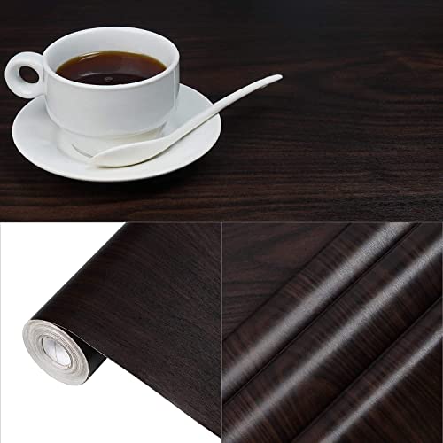 HAPPYMATES Wood Pvc Grain Solid Stickers For Wardrobe Cupboard Table Furniture Waterproof Self Adhesive Removable Wallpaper Home Decor Film (24 X 48 Inch, Dark Brown Wallnut) - Image 3