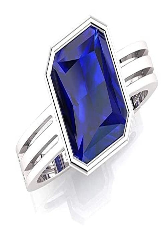 LMDPRAJAPATIS Natural Certified Original Blue Sapphire 8.25 Carat Birthstone Silver Plated Ring - Promise & Wedding Ring for Men & Women - Image 4