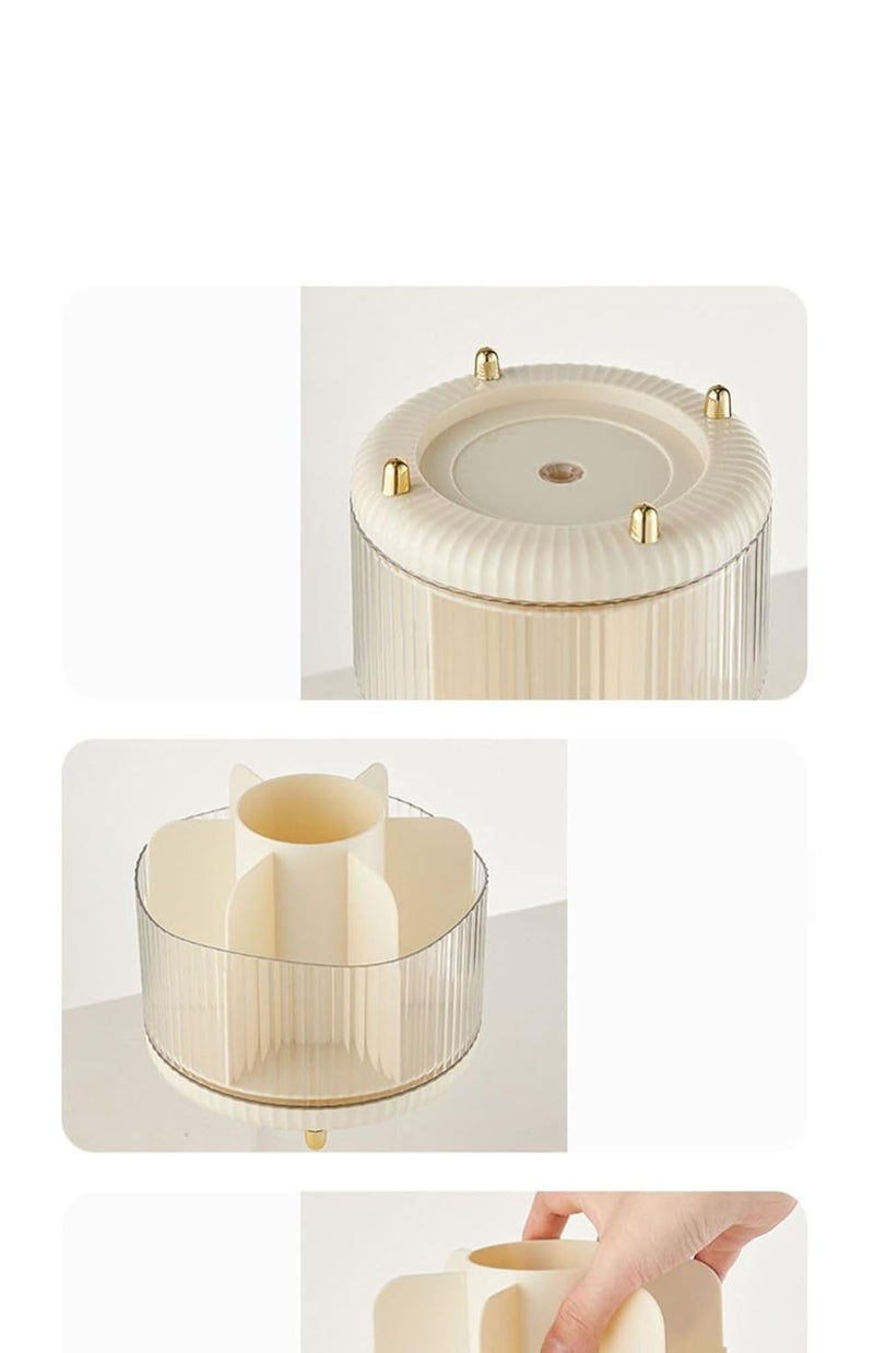 STAR WORK Makeup Brush Holder with lid,360° Rotating Makeup Organizer,7-Slot Makeup Brushes Cup,for Vanity Decor,paint brush holder，make up brush holder organizer,makeup brush organizer. (CREAM) - Image 4