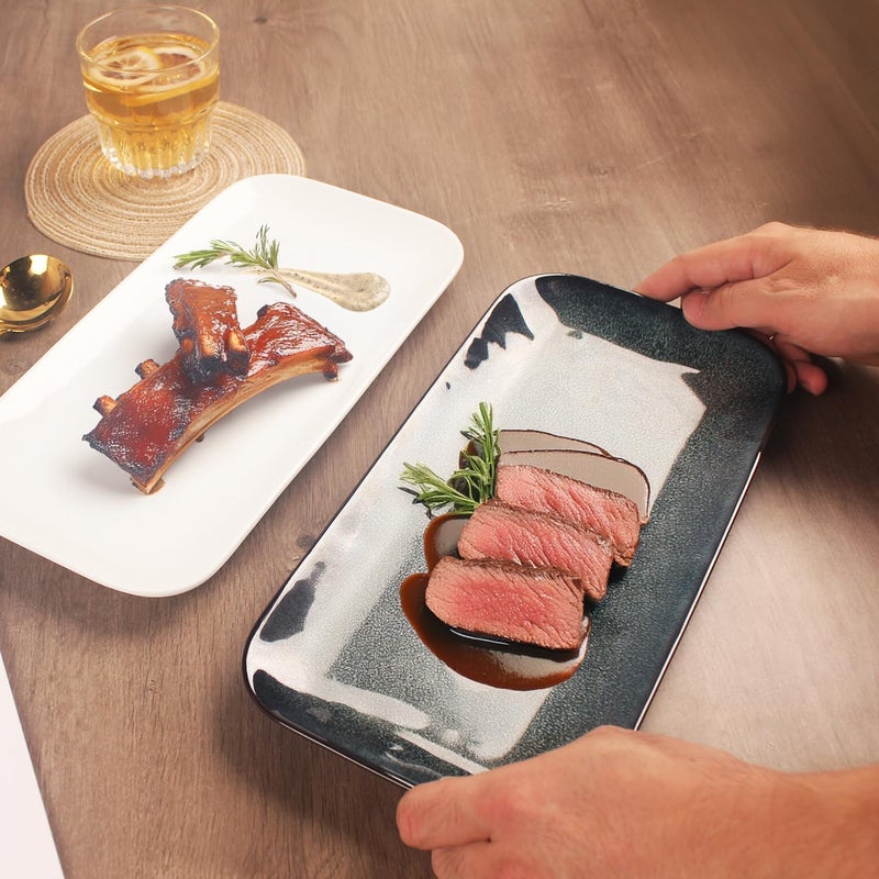 jinsongdafa Serving Platters Set of 4 Rectangular Serving Plates Serving Trays for Entertaining Party MicrowaveOvenDishwasher SafeKitchen Dinnerware Blue reactive glaze 127 Inch - Image 4
