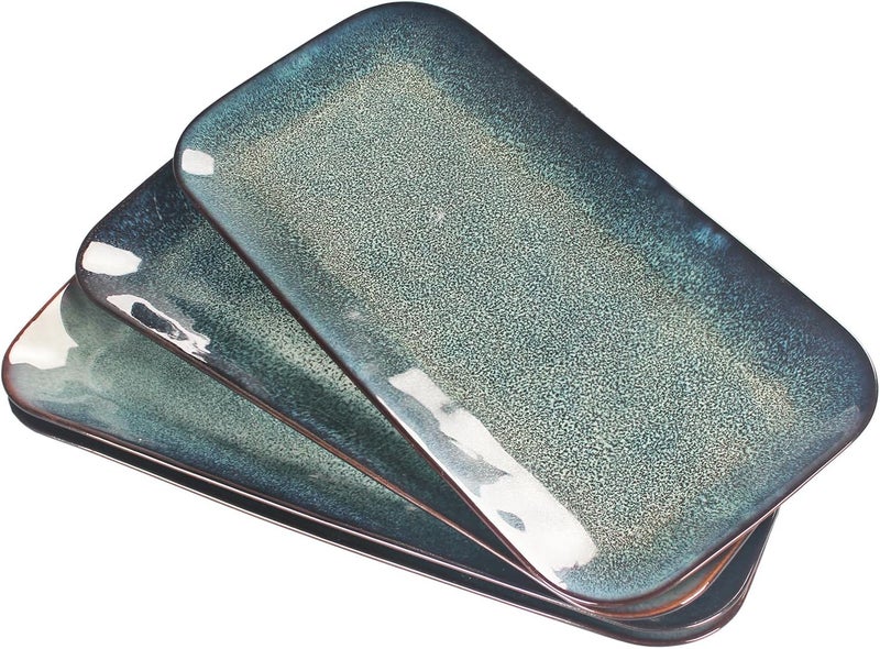 jinsongdafa Serving Platters Set of 4 Rectangular Serving Plates Serving Trays for Entertaining Party MicrowaveOvenDishwasher SafeKitchen Dinnerware Blue reactive glaze 127 Inch - Image 1