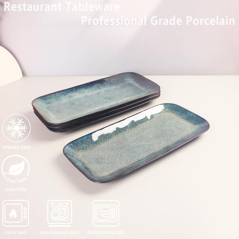 jinsongdafa Serving Platters Set of 4 Rectangular Serving Plates Serving Trays for Entertaining Party MicrowaveOvenDishwasher SafeKitchen Dinnerware Blue reactive glaze 127 Inch - Image 3