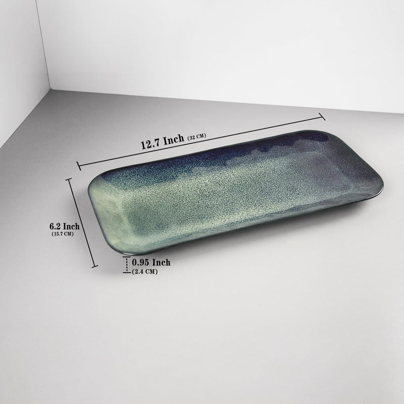 jinsongdafa Serving Platters Set of 4 Rectangular Serving Plates Serving Trays for Entertaining Party MicrowaveOvenDishwasher SafeKitchen Dinnerware Blue reactive glaze 127 Inch - Image 2