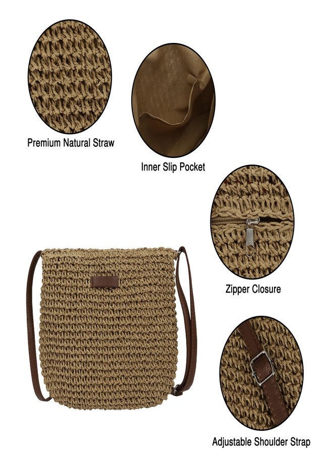 Youjaree Straw Crossbody Bag for Women Handmade Woven Beach Bag Vacation Shoulder Handbag Purse for Summer (Khaki) - Image 4