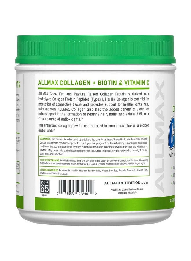 ALLMAX Nutrition Grass Fed & Pasture Raised Collagen with 10,000 mcg Biotin + 90 mg Vitamin C, Unflavored, 15.5 oz (440 g) - Image 2