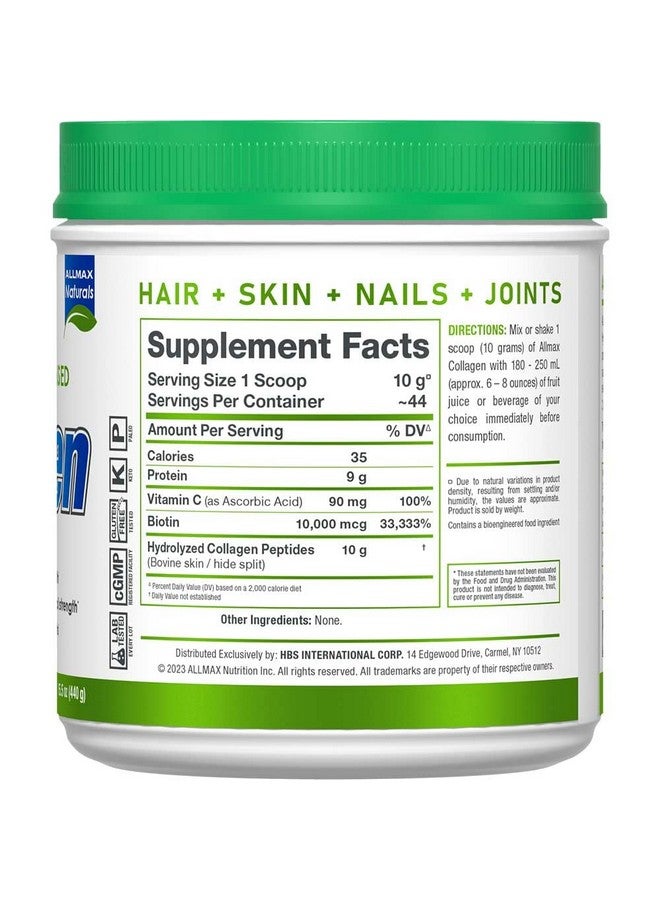 ALLMAX Nutrition Grass Fed & Pasture Raised Collagen with 10,000 mcg Biotin + 90 mg Vitamin C, Unflavored, 15.5 oz (440 g) - Image 3