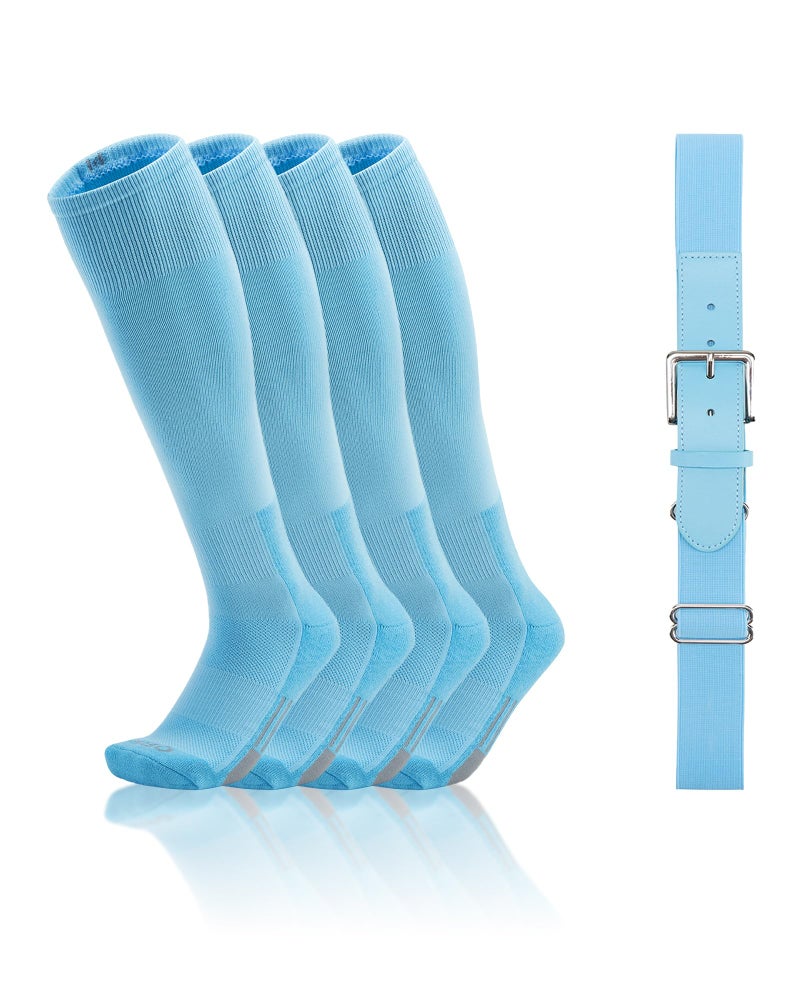 QBK Toddler Baseball Socks And Belt Youth Softball Tee Ball Combo Set for Boy Girl (2 Pairs of Socks & 1 Belt)(BLUE,8-10Y) - Image 1
