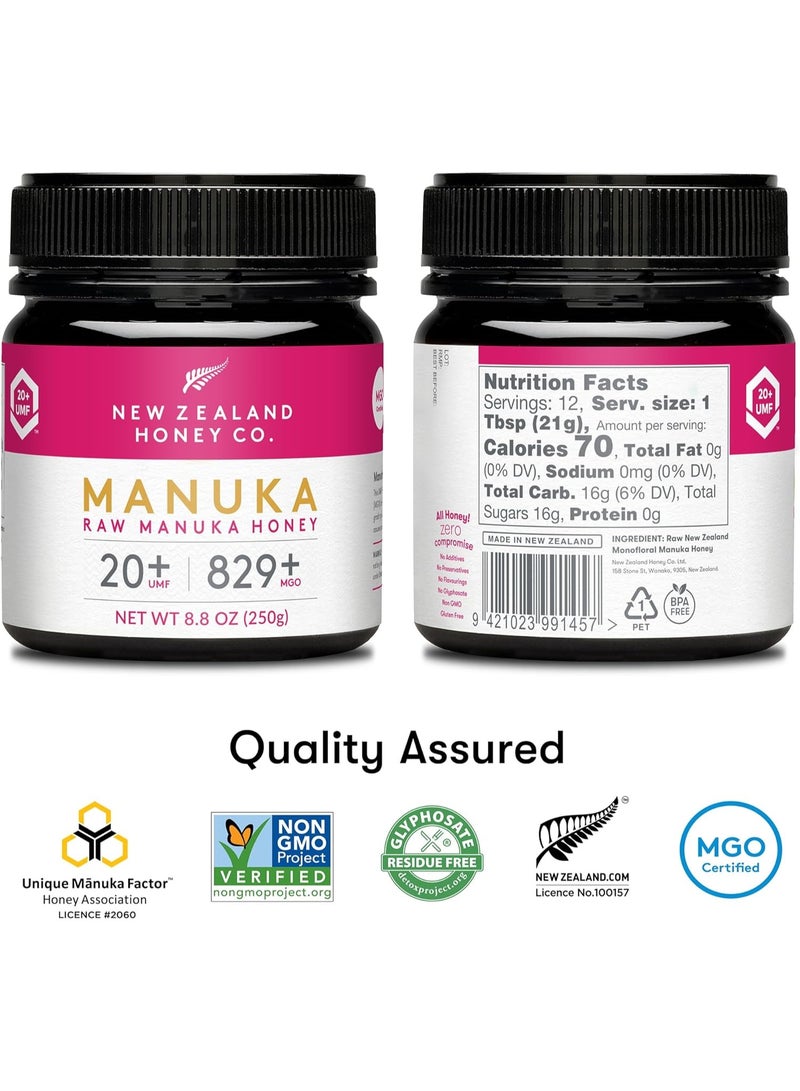 New Zealand Honey Co. Raw Manuka Honey – UMF 20+ / MGO 829+ – Certified Premium Quality – 250g (8.8 oz) - Image 2