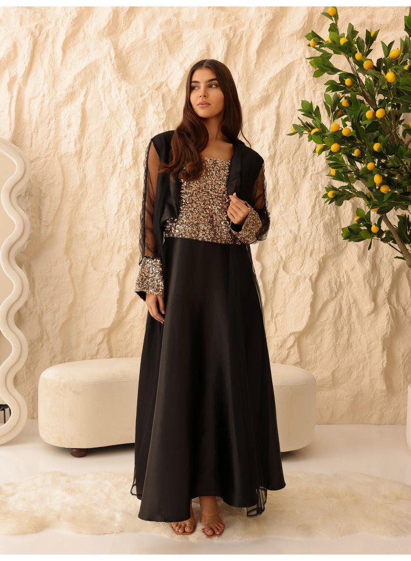 اكسا طقم أنيق من قطعتين بأكمام شفافة من الترتر - Image 1