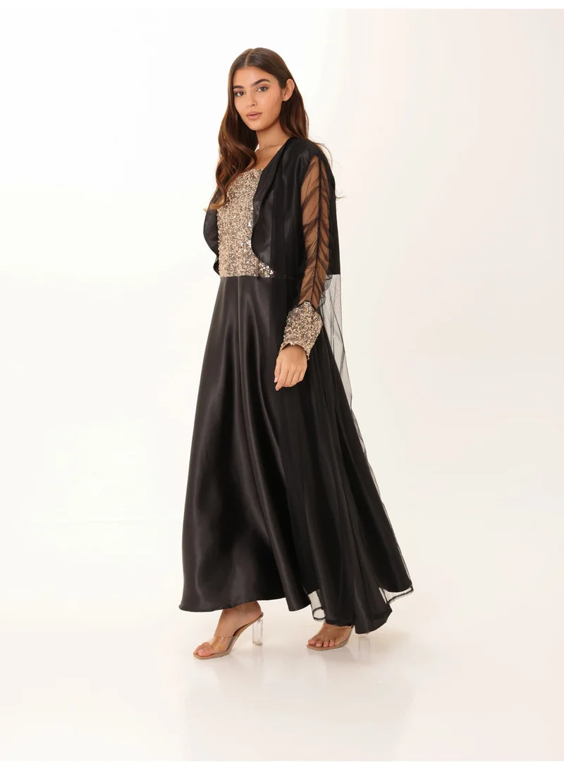 اكسا طقم أنيق من قطعتين بأكمام شفافة من الترتر