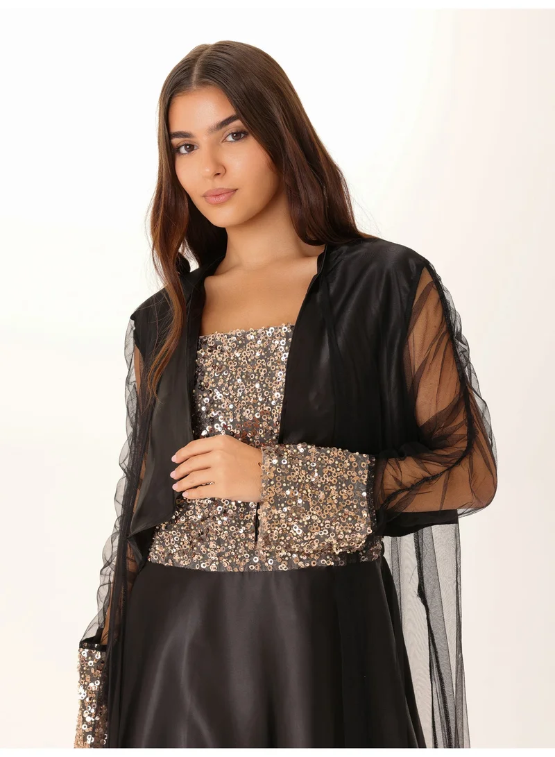 IKKXA  Sequin Elegance 2 Piece Sheer Sleeves Outfit for Women | Best Price UAE