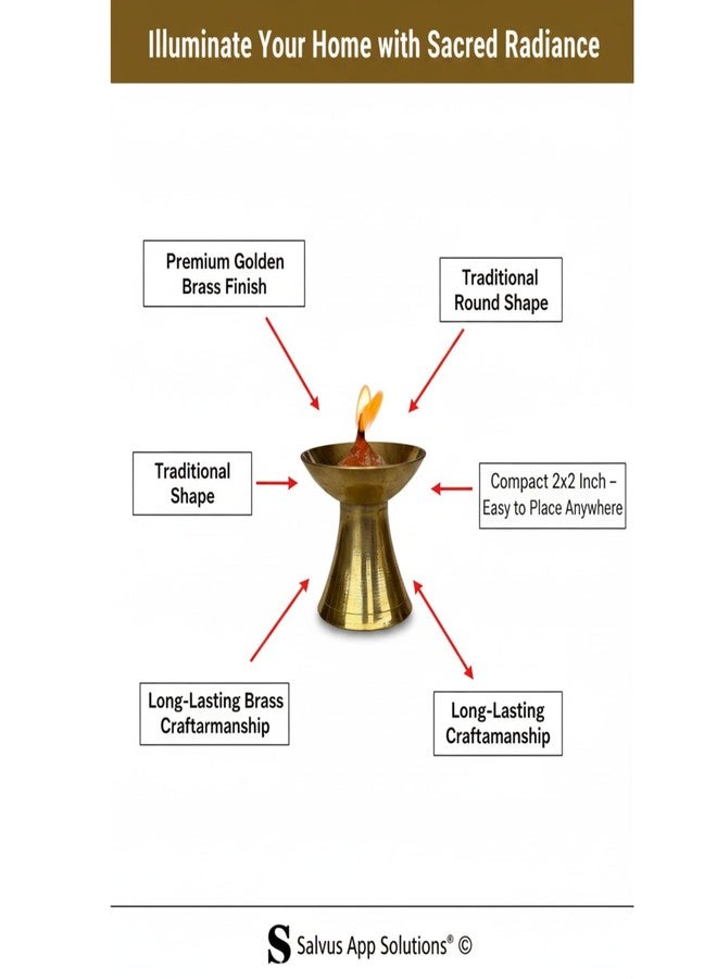 Salvus APP SOLUTIONS Brass Kuber Deepak - Traditional Hindu Puja Lamp for Religious Home Decor and Diwali Decoration, Set of 3 (Golden_2x2 Inch) - Image 5