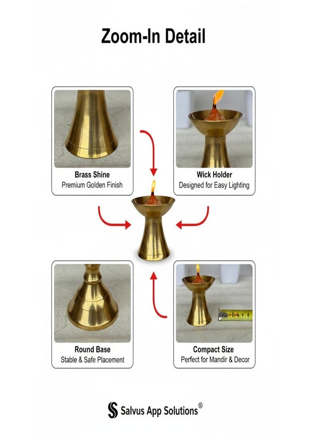 Salvus APP SOLUTIONS Brass Kuber Deepak - Traditional Hindu Puja Lamp for Religious Home Decor and Diwali Decoration, Set of 3 (Golden_2x2 Inch) - Image 4