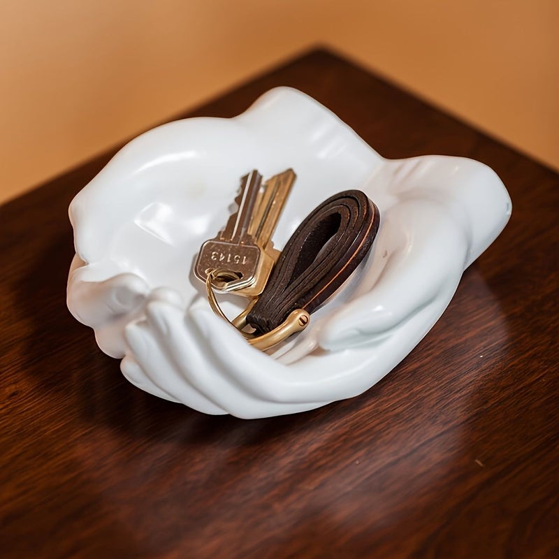 White Hands Resin Decorative Plate And Key Holder For Home Desk Decor - Image 1