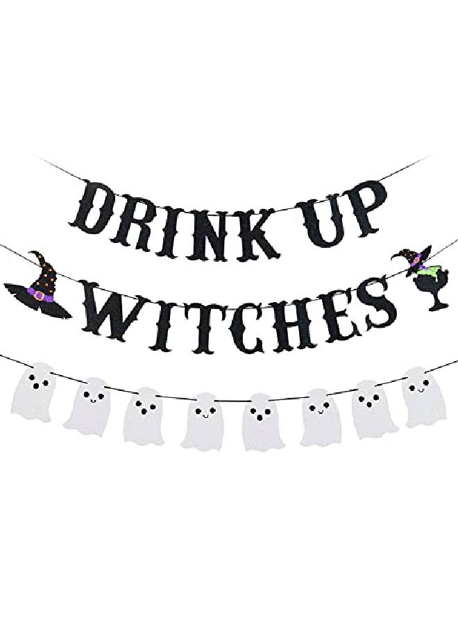 LeeSky Drink Up Witches Banner Black Glitter And Glitter Ghost Garland Drink Up Witches Decorationsghost Decorationshalloween Party Decorationshocus Pocus Party Decorationswitch Decorations - Image 1