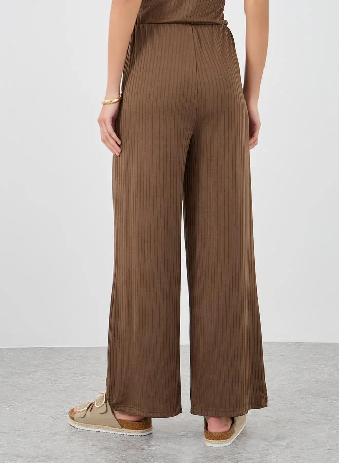 Styli Styli Textured Ribbed Wide Leg Pants