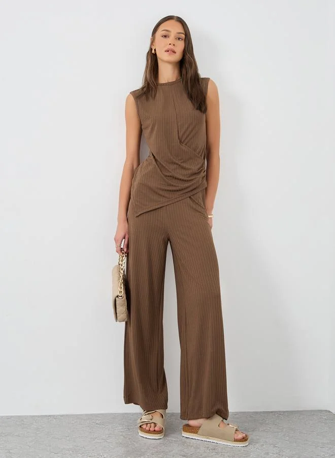 ستايلي Styli Textured Ribbed Wide Leg Pants