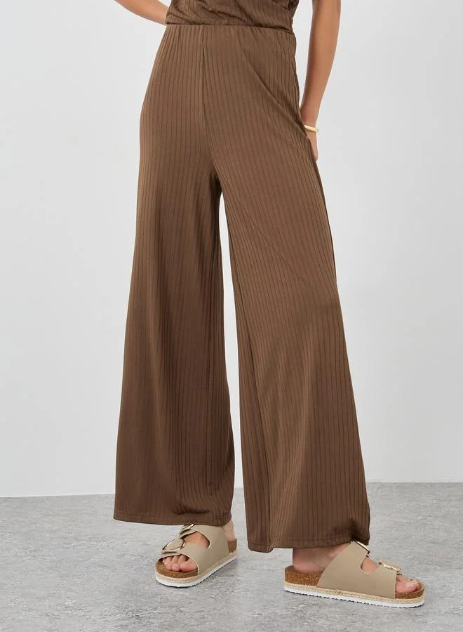 ستايلي Styli Textured Ribbed Wide Leg Pants