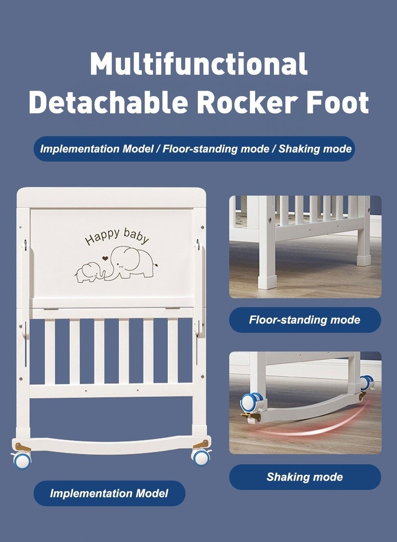 MaBaby 4 in 1 Height Adjustable Wooden Mobile Crib Multi-Functional Wooden Baby Crib 0-6 Years: Convertible to Toddler Bed, Desk & Co-Sleeper with Storage, Rocking/Wheeled Modes - Image 5