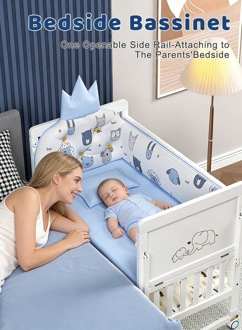 MaBaby 4 in 1 Height Adjustable Wooden Mobile Crib Multi-Functional Wooden Baby Crib 0-6 Years: Convertible to Toddler Bed, Desk & Co-Sleeper with Storage, Rocking/Wheeled Modes - Image 4