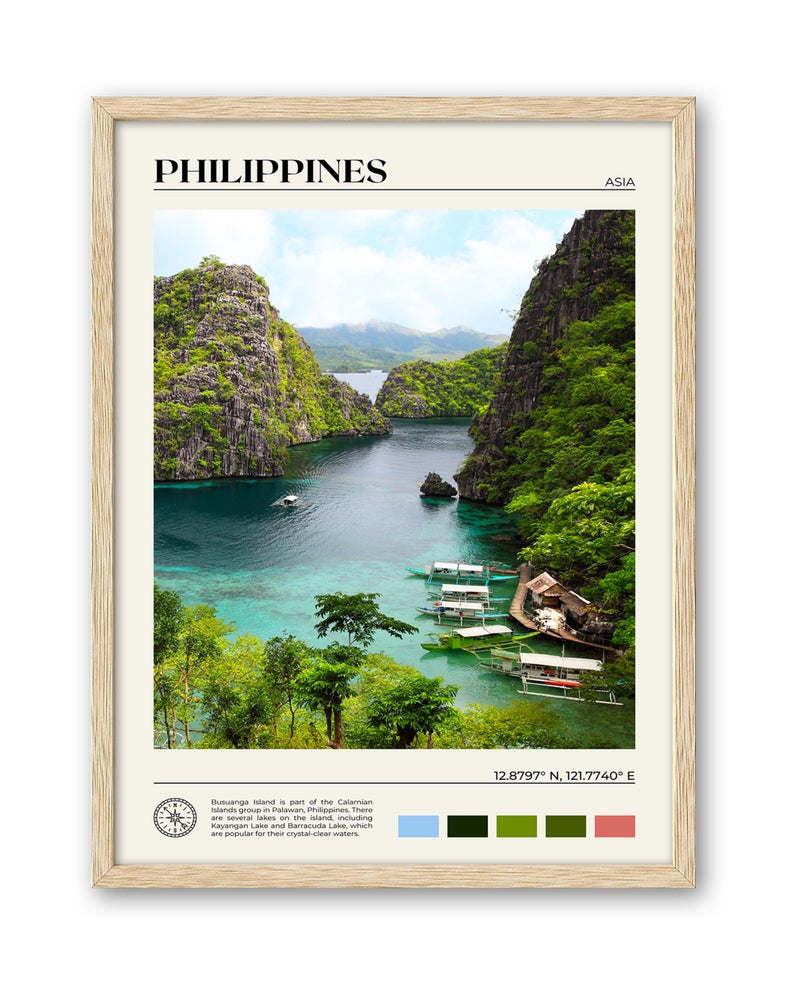 HesenDot Natural OAK Wood Framed Philippines Natural Scenery Wall Art12x16in Busuanga Island Landscape Canvas PrintUrban Landmark Wall Decor for Living RoomBedroomOffice GallerySet of 1